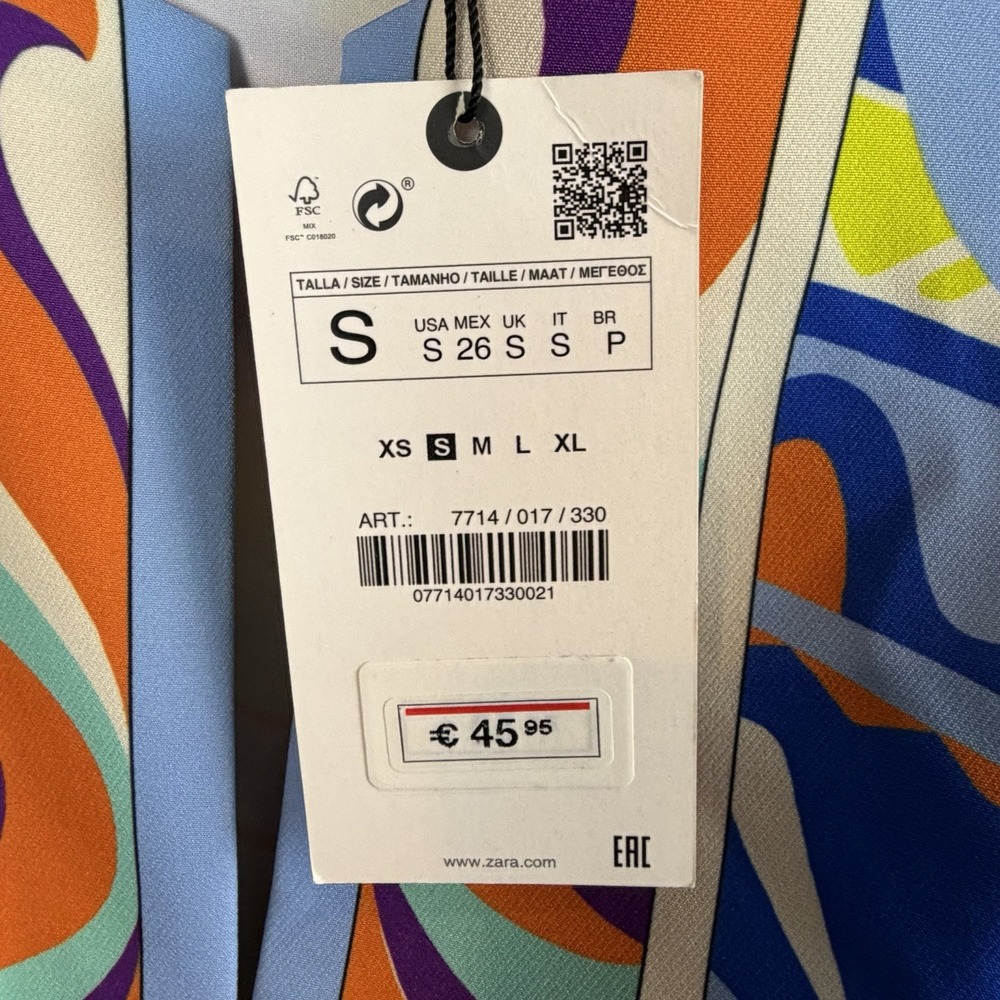 ZARA NWT Mod Psychedelic Print Sleeveless Mini Dress S Blue Orange Purple - Picture 3 of 10